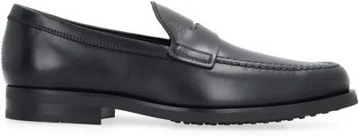 Shop Tod's Leather Loafers In Black