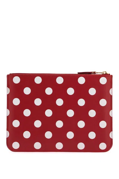 Shop Comme Des Garçons 'polka Dot Leather Pouch Bag In Red