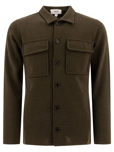 Shop Lardini Wool Overshirt In Green