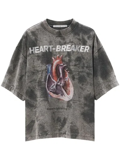 Shop Alexander Wang Oversized Tee With "heart Breaker" Graphic Print In Grey