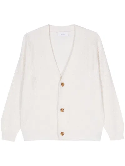 Shop Lardini Ribbed Cardigan In Nude & Neutrals