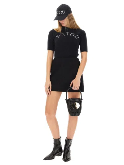 Patou Borsa A Secchiello In Vimini In Black