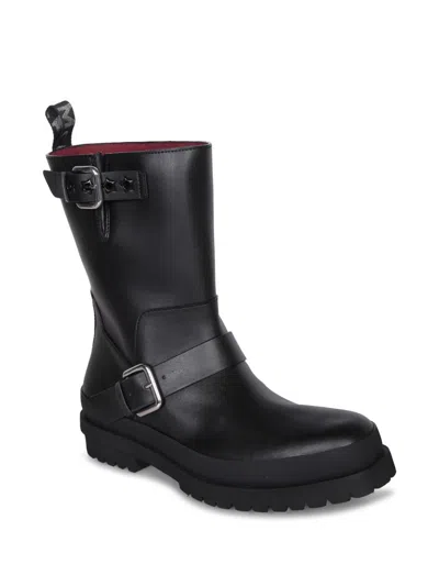 Stella Mccartney Black Trace Buckle-strap Biker Boots In Black