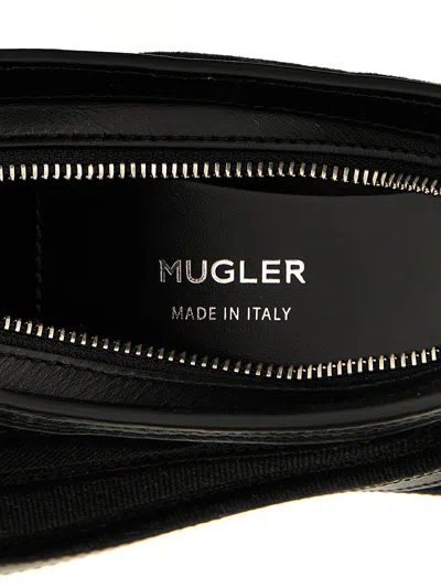 Shop Mugler 'small Denim Spiral Curve 01' Shoulder Bag In Black