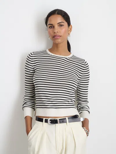 Alex Mill Ava Crewneck Sweater In Stripe Extra Fine Merino In Ivory/black