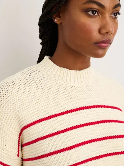 Alex Mill Stripe Button Back Cotton Crewneck Sweater In Ivory/red