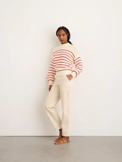 Alex Mill Stripe Button Back Cotton Crewneck Sweater In Ivory/red