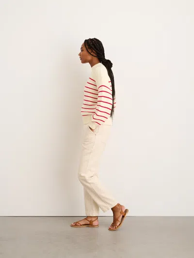Alex Mill Stripe Button Back Cotton Crewneck Sweater In Ivory/red