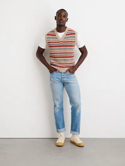 Alex Mill Fair Isle Vest In Khaki Multi