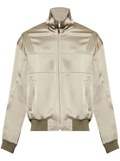 Shop Saint Laurent "teddy" Satin Jacket In Green