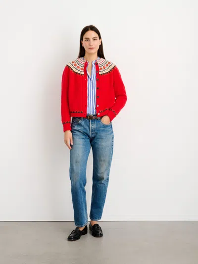 Alex Mill Hilde Fair Isle Cardigan In Flame Multi