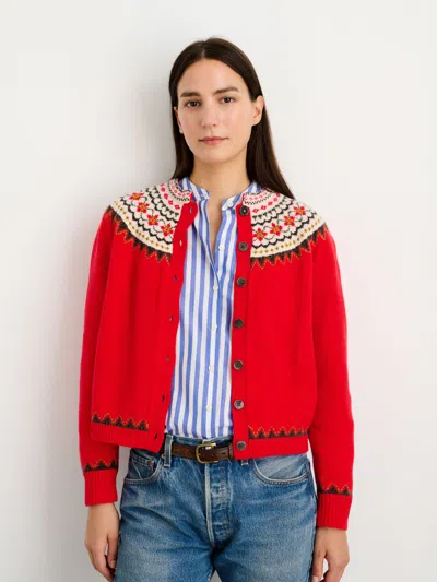 Alex Mill Hilde Fair Isle Cardigan In Flame Multi