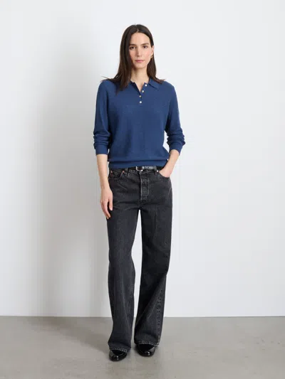 Alex Mill Alice Long Sleeve Polo In Faded Navy