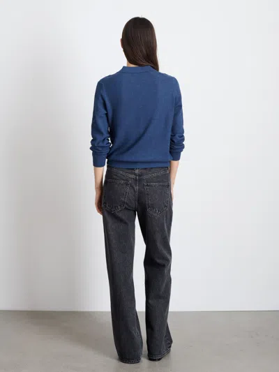 Alex Mill Alice Long Sleeve Polo In Faded Navy
