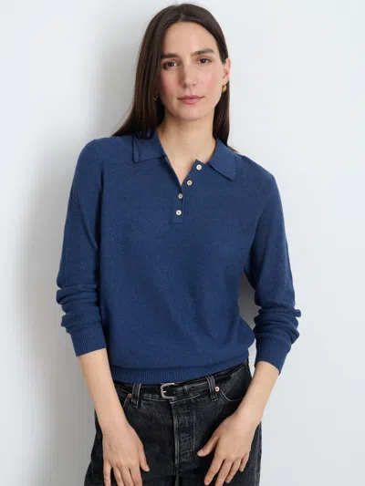 Alex Mill Alice Long Sleeve Polo In Faded Navy