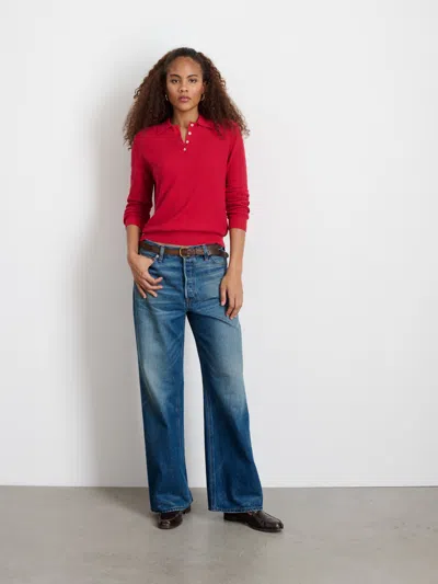 Alex Mill Alice Long Sleeve Polo In Red