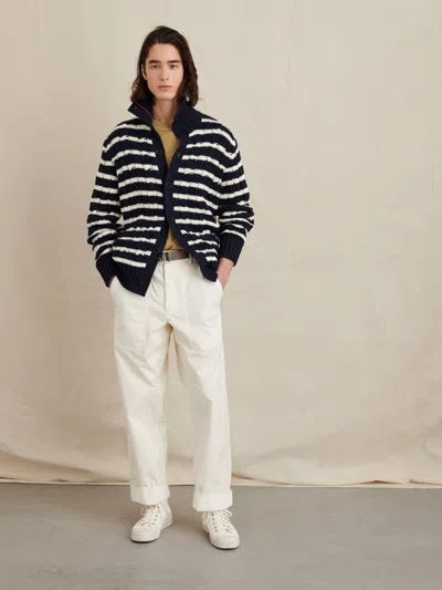 Alex Mill Jack Cable Sweater In Stripe In Navy/ivory