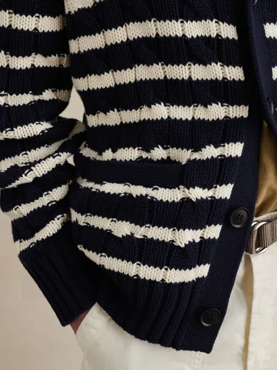 Alex Mill Jack Cable Sweater In Stripe In Navy/ivory