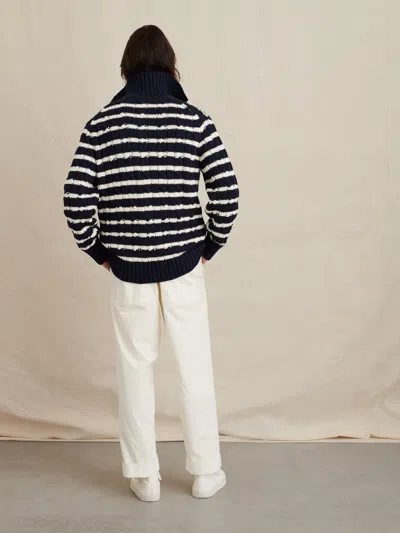 Alex Mill Jack Cable Sweater In Stripe In Navy/ivory