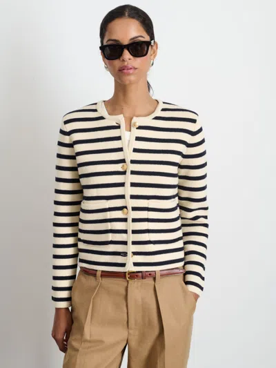 Alex Mill Paris Sweater Jacket In Stripe In Cream/navy