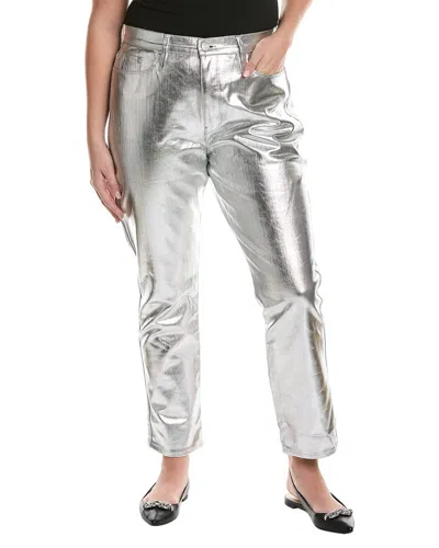 Frame Denim Plus Le Sylvie Silver Chrome Slender Straight Jean In Silver
