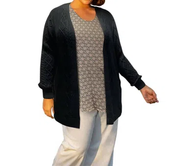 On The Plus Side Cable Duster Cardigan - Plus In Black In Black