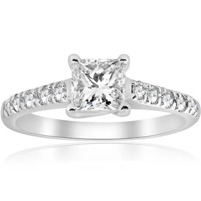 Pompeii3 1 1/4ct Vintage Diamond Princess Cut Enagement Ring 14k White Gold In Silver