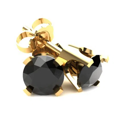 Pompeii3 .25 Ct Round Heat Treated Black Diamond 14k White Or Yellow Gold Studs Earrings In Classic Setting In Black