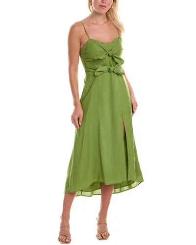 Hutch Tie Bodice Linen-blend Midi Dress In Green
