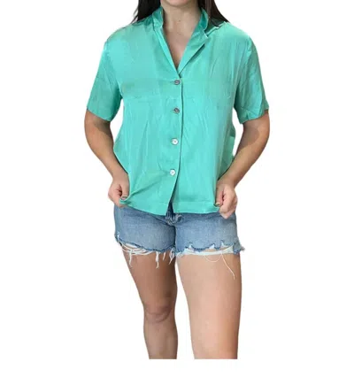 Shop Frnch Chelly Woven Blouse In Turquoise In Blue