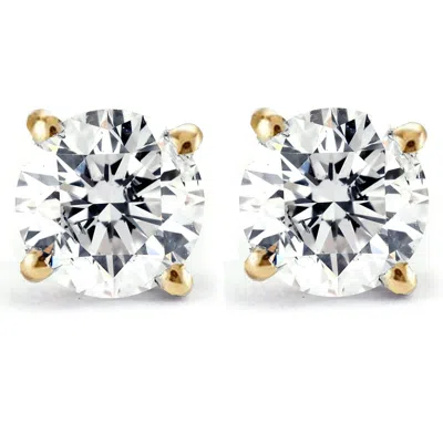 Pompeii3 Certified 1/2 Ct T. W. Diamond Studs 14k Yellow Gold Earrings In Silver