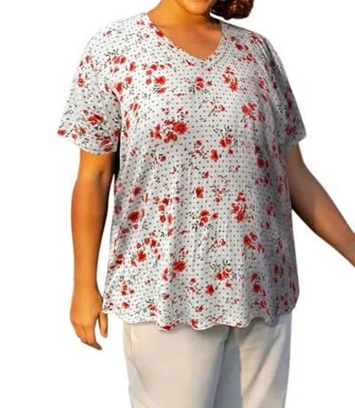 On The Plus Side Printed Short Sleeve V-neck Tunic - Plus In Black/white Floral Dot In Multi