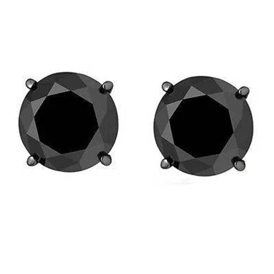 Pompeii3 2ct Black Gold Round Black Diamond Push Back Studs Earrings 14k Gold In Black