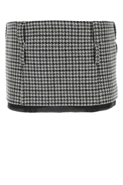 Miu Miu Houndstooth Embroidered Wool Mini Skirt In Printed