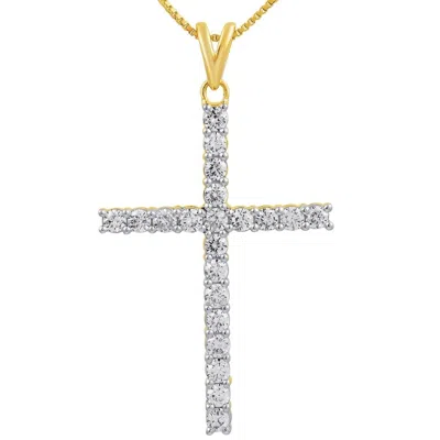 Pompeii3 1ct Yellow Gold Diamond Cross Pendant 10k Yellow Gold Necklace (3/4 Inch Tall) In Silver