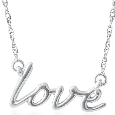 Pompeii3 14k White Gold Love Script Pendant Necklace With 18" 14k White Gold Chain In Silver