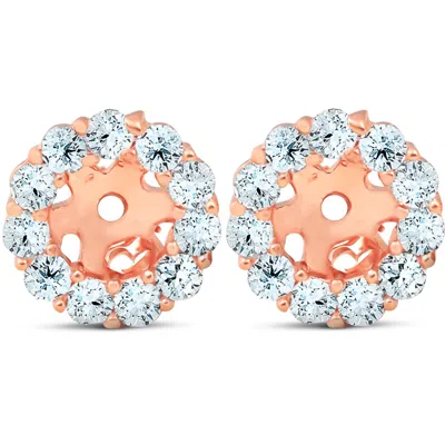 Pompeii3 3/8ct Halo Diamond Earring Jackets 14k Rose Gold (4mm) In Pink