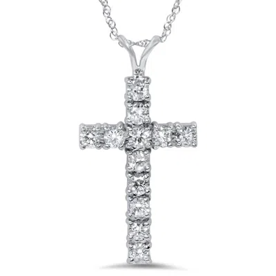 Pompeii3 1 Ct Diamond Cross Pendant Necklace 18" 14k White Gold In Silver