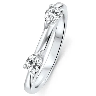 Pompeii3 1/2ct Pear Shape Diamond Contour Wedding Guard Ring 14k Gold Lab Grown In Silver