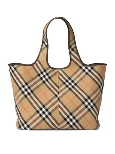 Shop Burberry "check" Medium Tote Bag