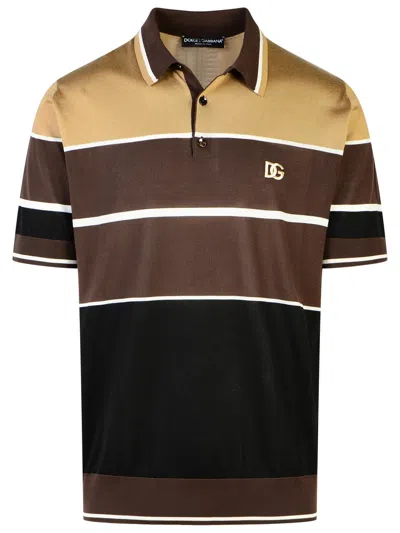 Shop Dolce & Gabbana Brown Silk Polo Shirt Men