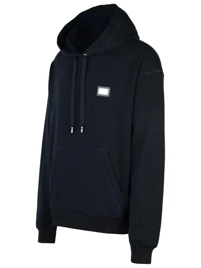 Shop Dolce & Gabbana Navy Cotton Hoodie Man In Blue