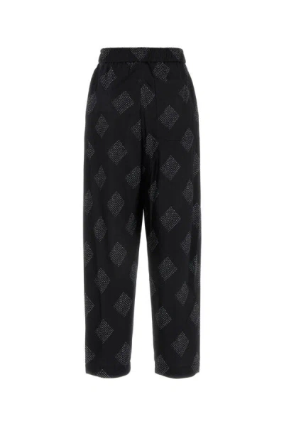 Giorgio Armani Stretch Silk Pant With Embroidered Geometric Pattern In Multicolor