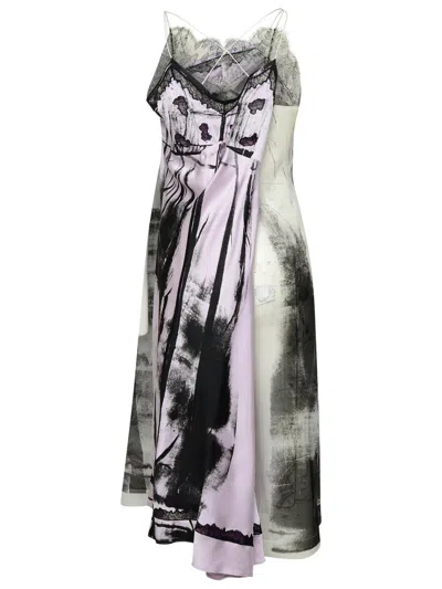 Maison Margiela Lace Trim Abstract-print Midi Slip Dress In Gray
