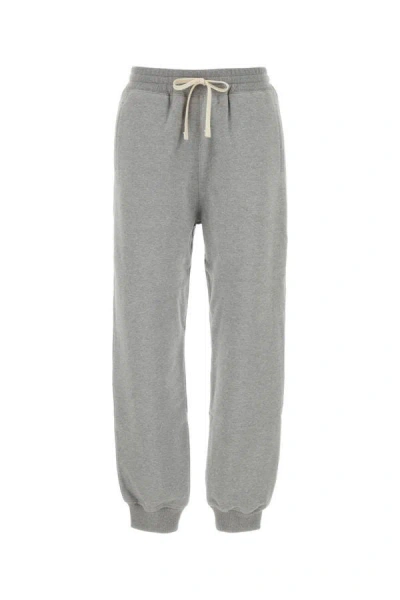 Miu Miu Cotton Fleece Pants With Leather Trim In Gray