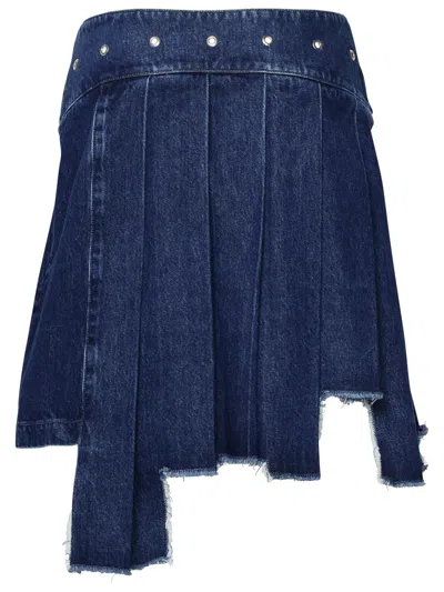 Off-white Pleated Asymmetric Denim Skirt In Blue