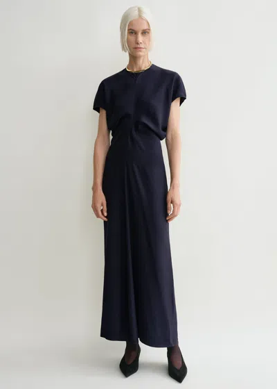 Totême Slouch Waist Viscose Midi Dress In Navy