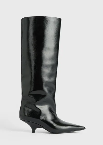Totême The Slim Knee-high Boot Black Patent In Black