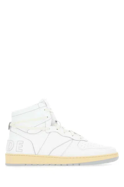 Rhude Rhecess Distressed Leather High-top Sneakers In White