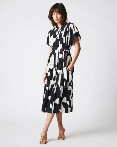 Reid Knife Pleat Dress Print In Black/white